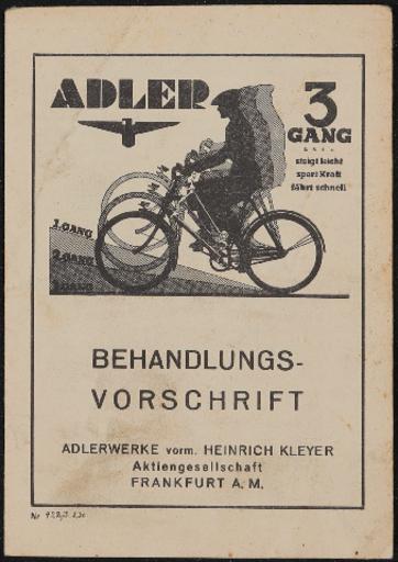 Adler 3 Gang Behandlungsvorschrift 1936