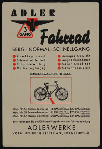 Adler 3 Gang Prospekt ca. 1935