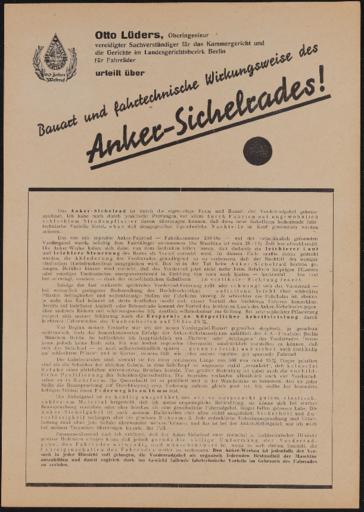 Anker Sichelgabel Sichelrad Prüfberichte 1936