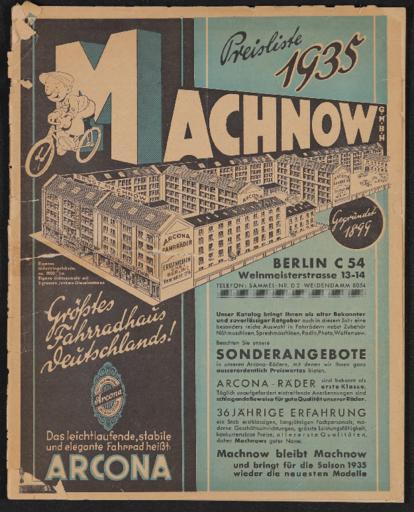 Arcona-Räder Ernst Machnow Händlerkatalog 1935