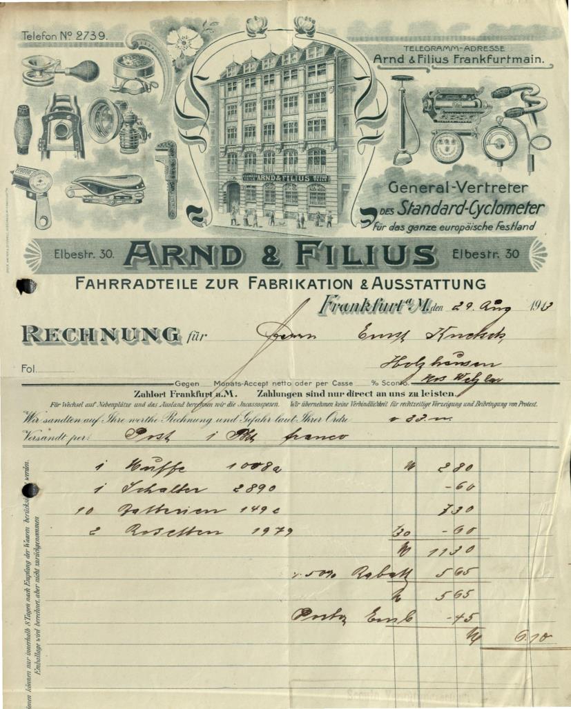 Arnd & Filius Frankfurt a.M. Rechnung 1913