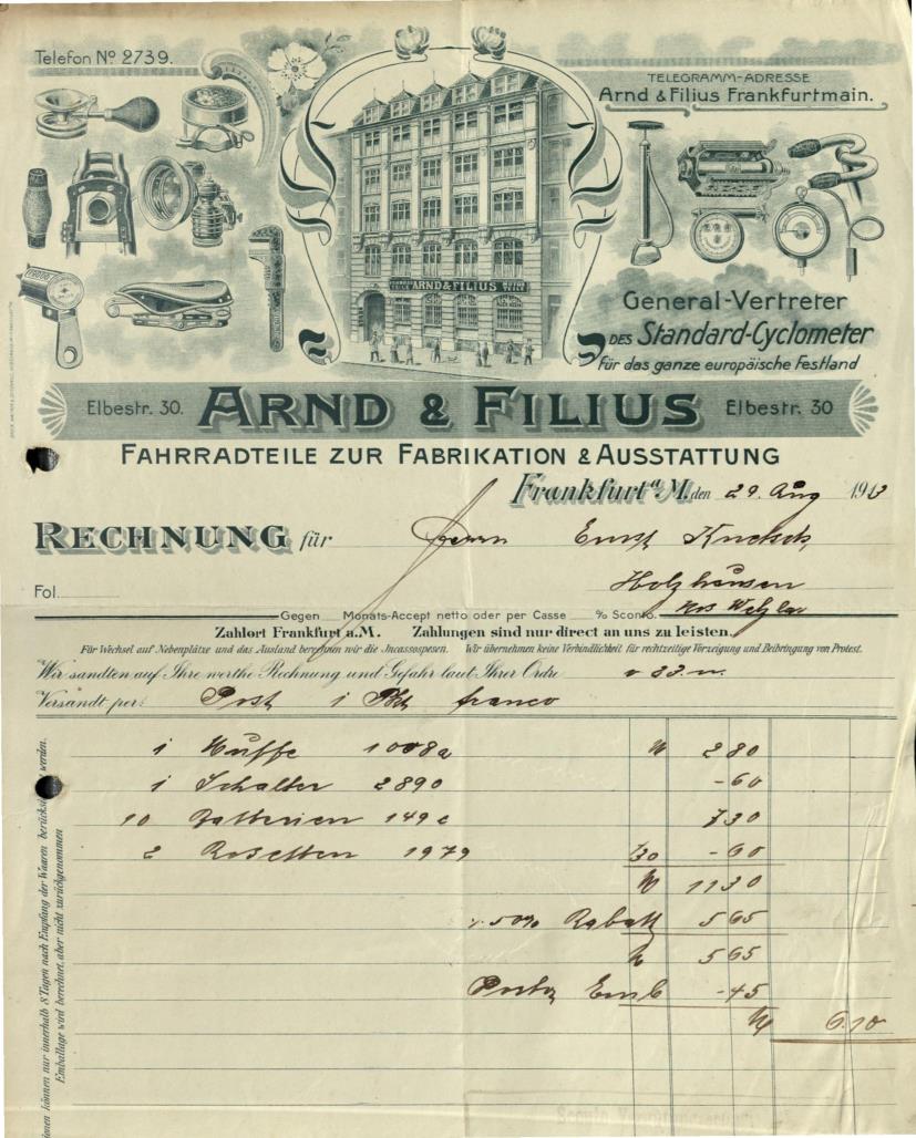 Arnd & Filius Frankfurt a.M. Rechnung 1913