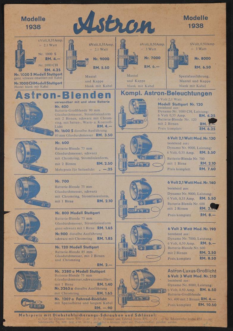 Astron Modelle 1938 Werbeblatt 1938