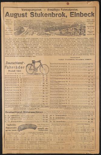 August Stukenbrok Einbeck Vorzugsangebot Werbeblatt 1925