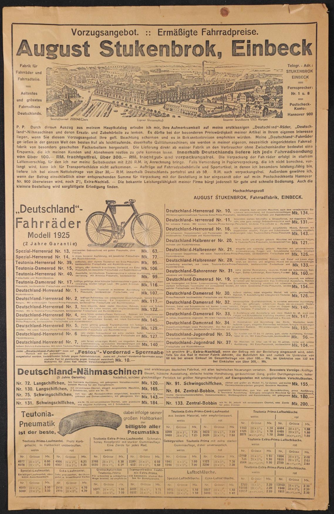 August Stukenbrok Einbeck Vorzugsangebot Werbeblatt 1925