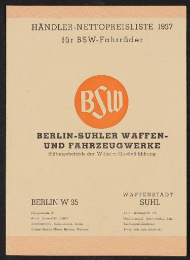 BSW-Fahrrad Preisliste Faltblatt  1937