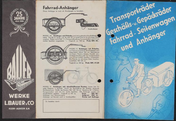 Bauer Fahrrad-Anhänger Faltblatt 1936