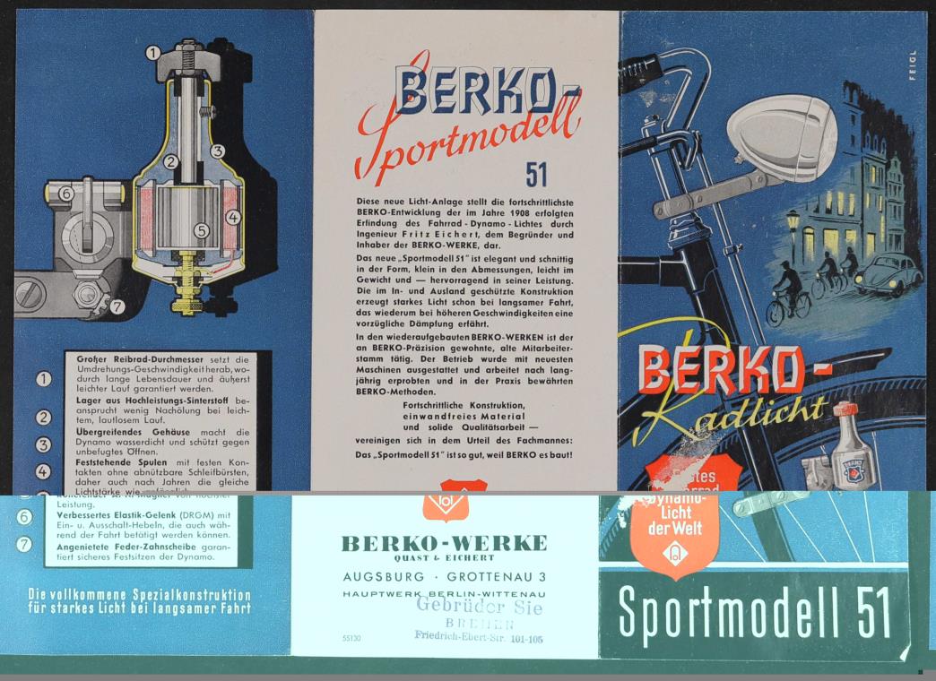 Berko Fahrradlicht Sportmodell Werbeblatt 1951