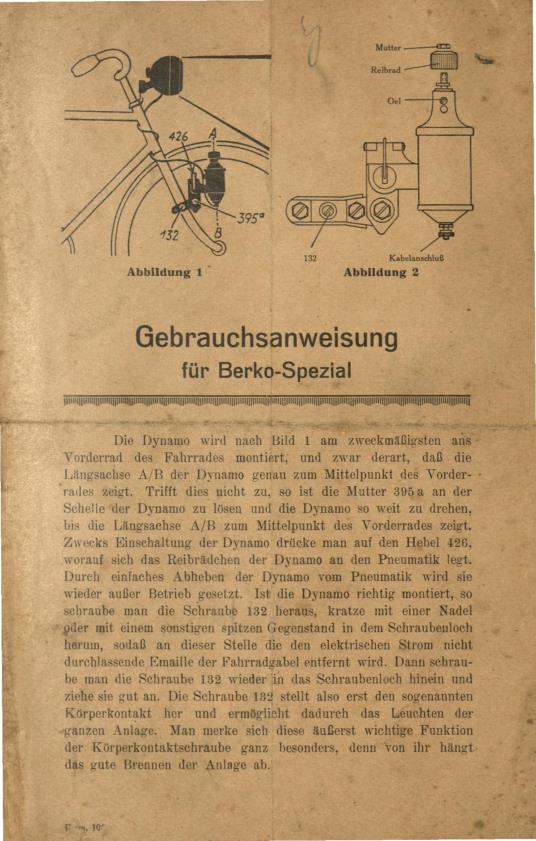 Berko Starklicht Gebrauchsanweisung 1930er Jahre