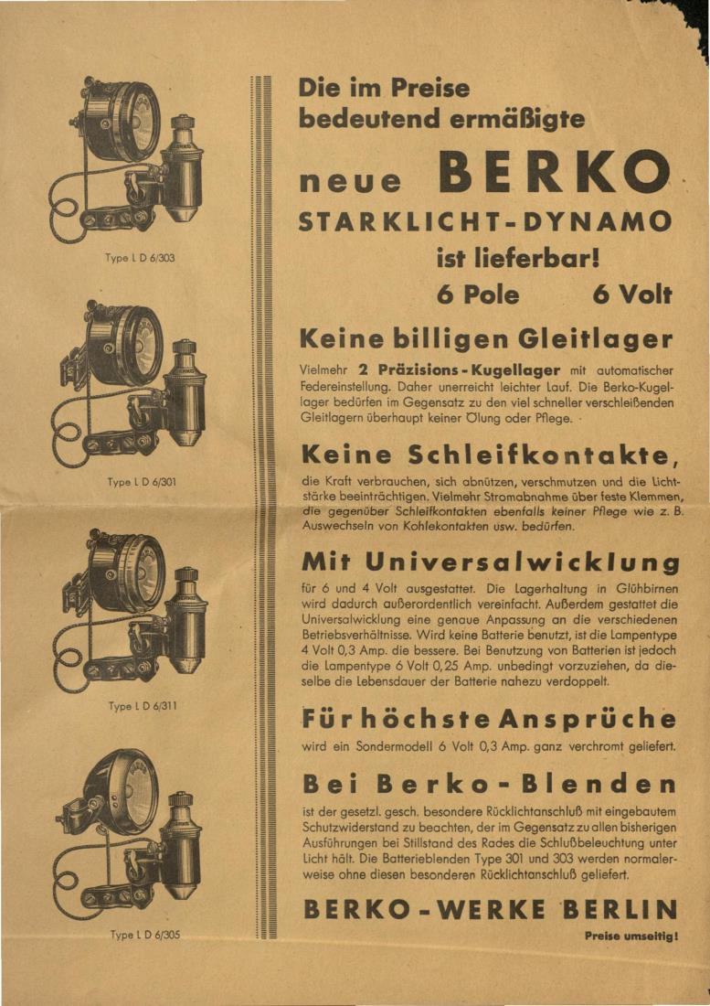 Berko Starklicht Prospekt 1933