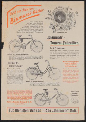 Bismarck-Räder Werbeblatt 1936