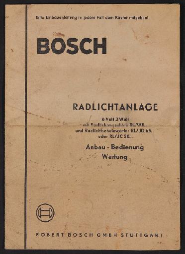 Bosch Radlichtanlage Anbau - Bedienung Wartung Infoheft 1957