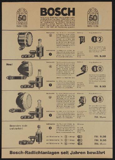 Bosch Radlichtanlagen  Werbeblatt 1936