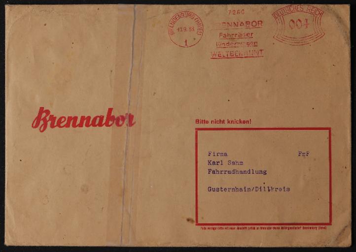 Brennabor Briefumschläge 1938 1939