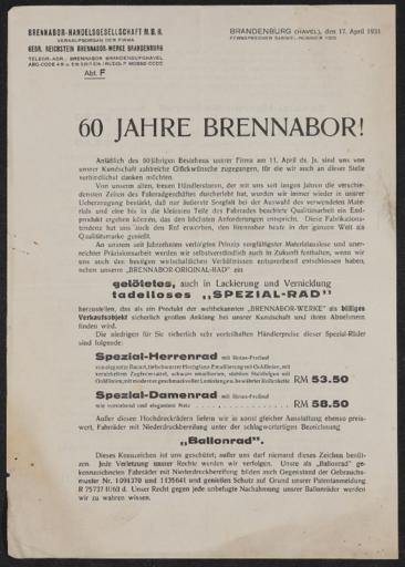 Brennabor Werbeblatt 1931