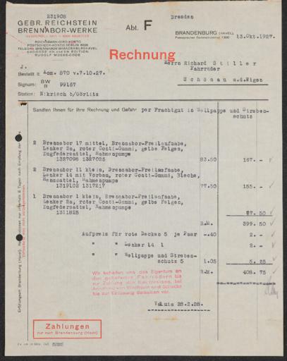 Brennabor-Werke Rechnungen 1927-1930