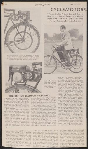 CYCLAID Fahrrad-Hilfsmotor Zeitungsartikel 1950