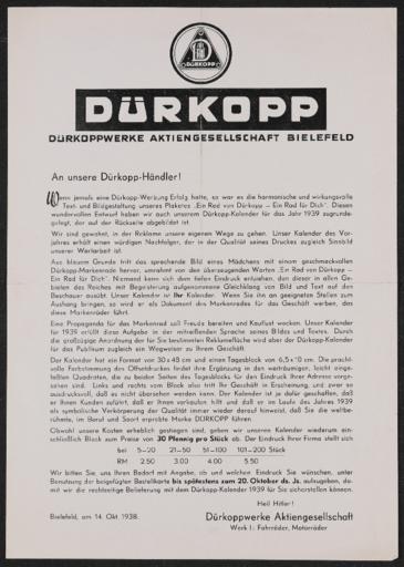 Dürkopp information an Händler 1938