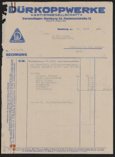 Dürkoppwerke Rechnungen 1930