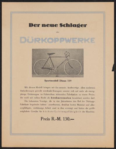 Dürkoppwerke Werbeblatt 1920er Jahre