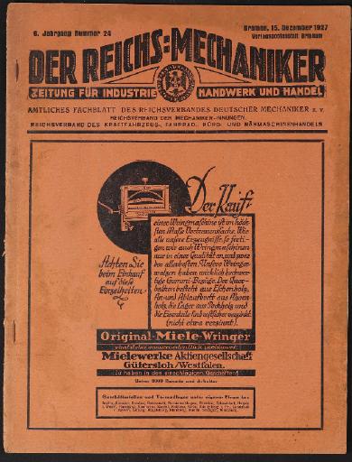 Der Reichsmechaniker Zeitung 15.Dezember 1927