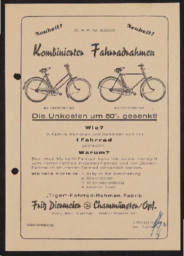 Diermeier kombinierter Fahrradrahmen Prospekt 1950