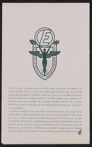 Excelsior Brandenburger Fahrrad- und Motorradwerke  Faltblatt 1930er Jahre