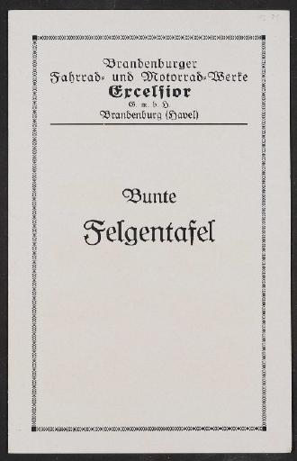 Excelsior, Bunte Felgentafel, Faltblatt 1930er Jahre