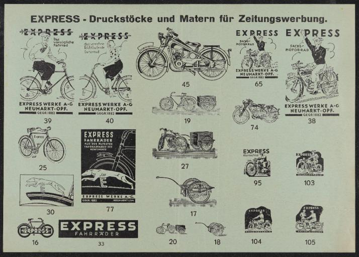 Express Fahrräder Druckstöcke 1930er Jahre