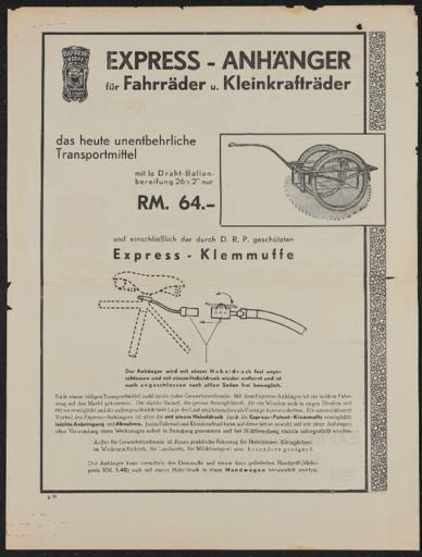 Express Fahrräder und Anhänger Werbeblatt 1932