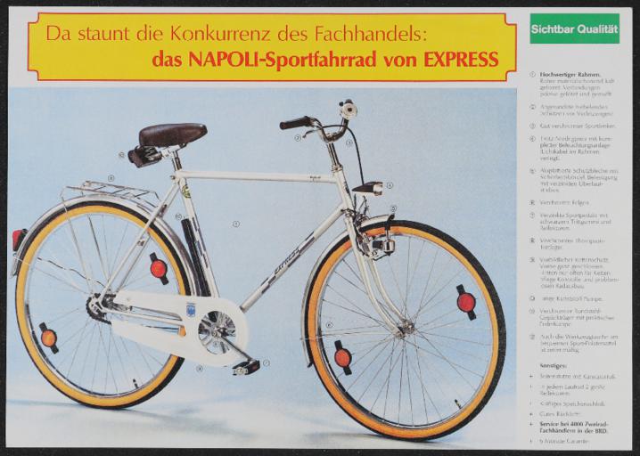 Express Napoli-Sportfahrrad Werbeblatt 1970er Jahre