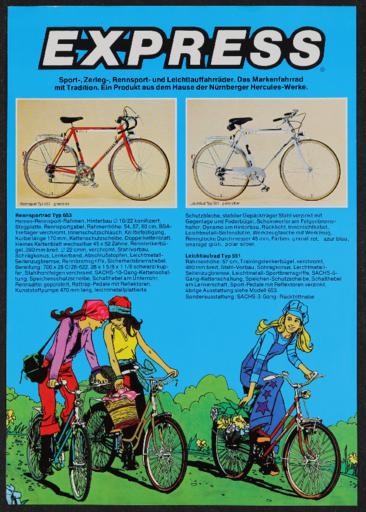 Express Sport-, Zerleg-, Rennsport- und Leichtlauffahrräder Werbeblatt 1970er Jahre