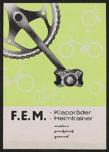 F.E.M. Klapräder Heimtrainer Faltblatt  1960er Jahre