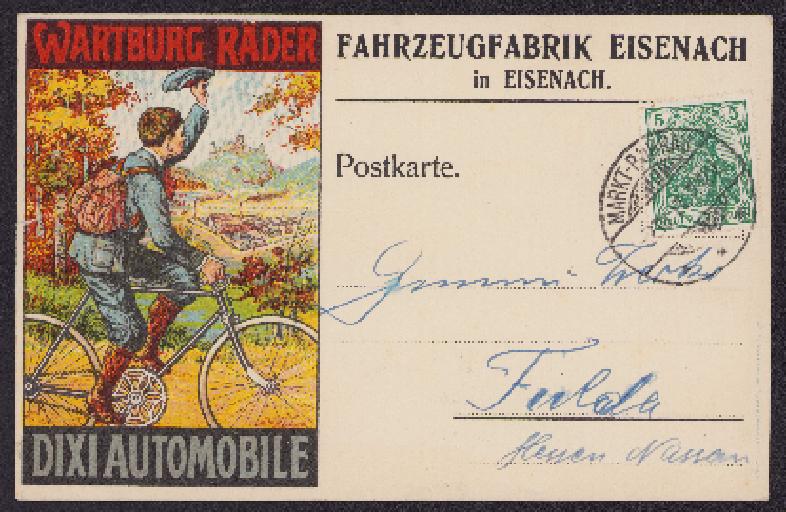 Postkarte Fahrzeugfabrik Eisenach 1911