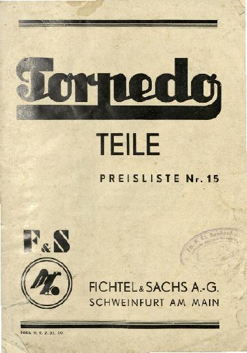 1933 F&S Torpedo Teile Preisliste No. 15