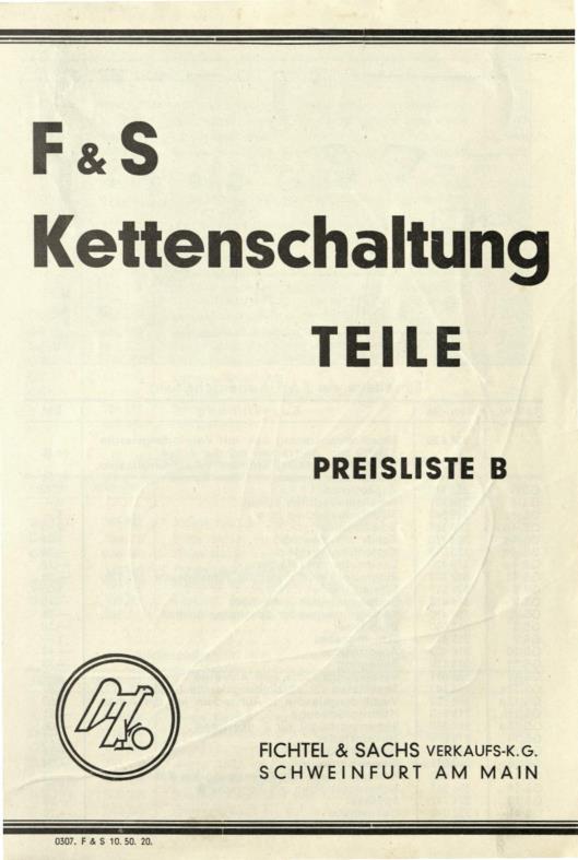 1950 F&S Kettenschaltung Teile Preisliste B