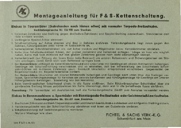 1950 Montageanleitung F&S Kettenschaltung