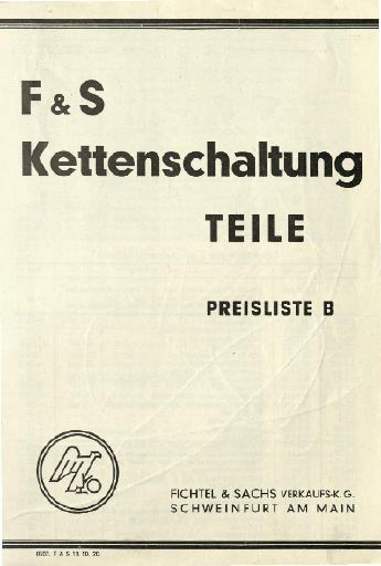 1950er F&S Kettenschaltung Teile Preisliste B