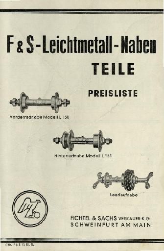 1950er F&S Leichtmetall Naben Teile Preisliste