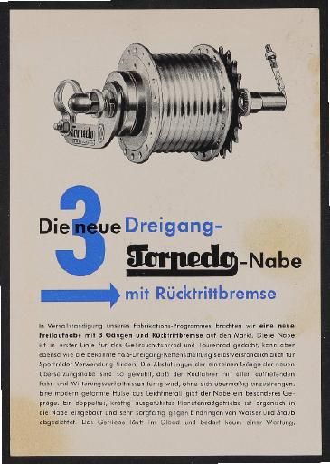 Fichtel u. Sachs 3 Gang Torpedonabe Werbeblatt 1953