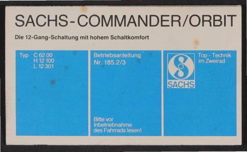 Fichtel u. Sachs Commander-Orbit 2x6 gang-Schaltung betriebsanleitung Faltblatt 1980er Jahre