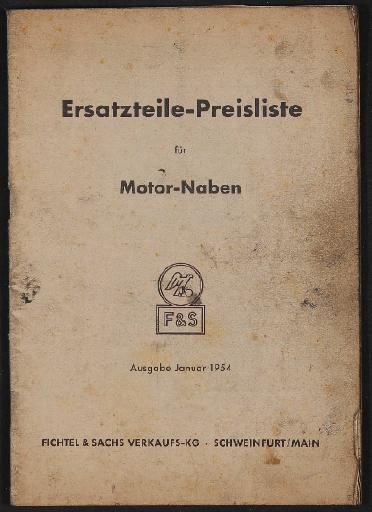 Fichtel u. Sachs Ersatzteile-Preisliste für Motor-Naben 1954