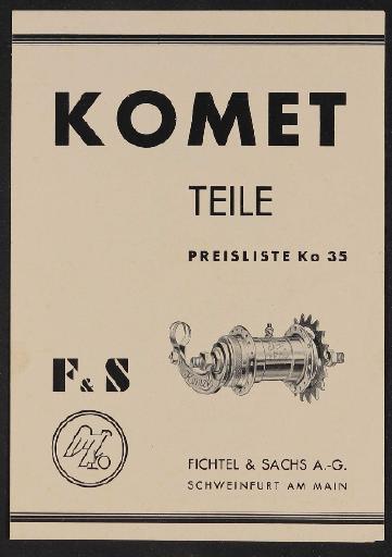 Fichtel u. Sachs Komet Freilauf-Nabe Modell 35, 32 und 24 Teile- und Preisliste 1937