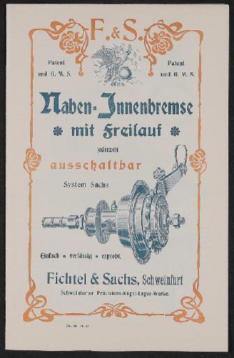 Fichtel u. Sachs Naben-Innenbremse mit Freilauf Demontage- u. Montageanleitung 1901