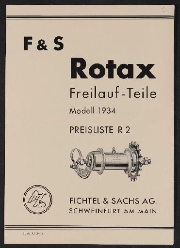 Fichtel u. Sachs Rotax Freilauf-Teile Modell 1934 Preisliste 1934
