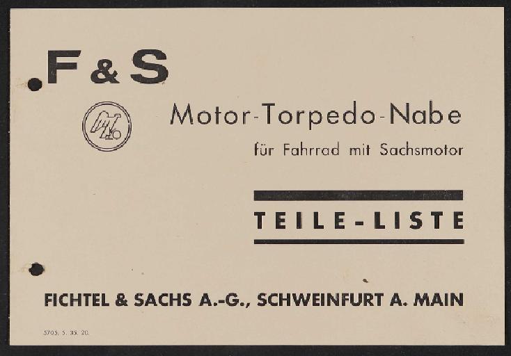 Fichtel u. Sachs Teileliste Motor-Torpedo-Nabe 1935