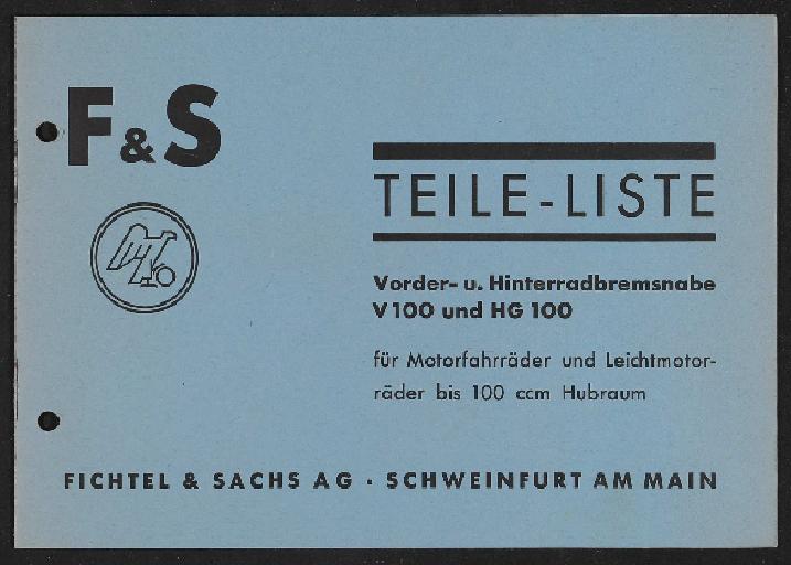 Fichtel u. Sachs Teileliste Trommel-Bremsnaben 1936