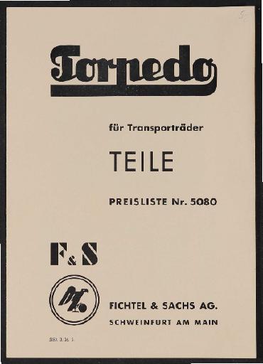 Fichtel u. Sachs Teilepreisliste für Transportradnaben 1936