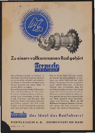 Fichtel u. Sachs Torpedo Freilauf Werbeblatt 1951
