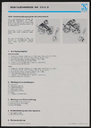 Sachs Aris Kettenschaltungssystem Montagehinweise 1987
